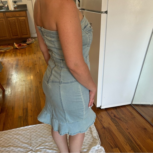 Bebe size 6 strapless stretchy denim bodycon dress - Picture 7 of 8